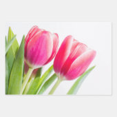Roze tulpen met groene bladeren Foto Inpakpapier Vel (Voorkant)