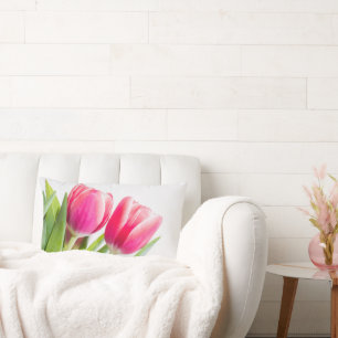 Roze tulpen met groene bladeren Foto Kussen