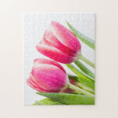 Roze tulpen met groene bladeren Foto Legpuzzel (Verticaal)