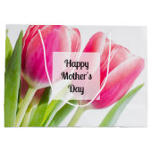 Roze tulpen met groene bladeren Foto Moederdag Groot Cadeauzakje (Achterkant)