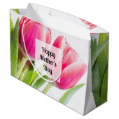 Roze tulpen met groene bladeren Foto Moederdag Groot Cadeauzakje (Achterkant Gekanteld)