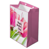 Roze tulpen met groene bladeren Foto Moederdag Medium Cadeauzakje (Voorkant Gekanteld)