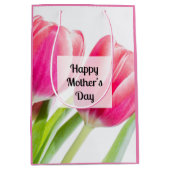 Roze tulpen met groene bladeren Foto Moederdag Medium Cadeauzakje (Voorkant)