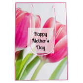 Roze tulpen met groene bladeren Foto Moederdag Medium Cadeauzakje (Achterkant)