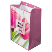 Roze tulpen met groene bladeren Foto Moederdag Medium Cadeauzakje (Achterkant Gekanteld)