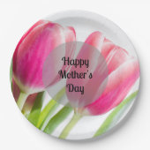 Roze tulpen met groene bladeren Foto Moederdag Papieren Bordje (Voorkant)