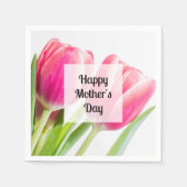 Roze tulpen met groene bladeren Foto Moederdag Servet (Voorkant)