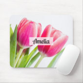 Roze tulpen met groene bladeren Foto Muismat (Met muis)
