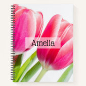 Roze tulpen met groene bladeren Foto Notitieboek (Voorkant)