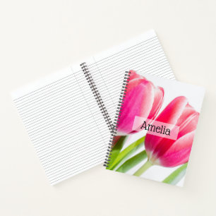 Roze tulpen met groene bladeren Foto Notitieboek