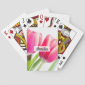 Roze tulpen met groene bladeren Foto Pokerkaarten (Achterkant)