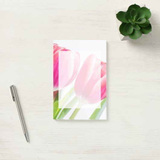 Roze tulpen met groene bladeren Foto Post-it® Notes (Kantoor)