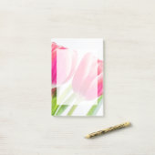 Roze tulpen met groene bladeren Foto Post-it® Notes (Op bureau)
