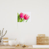 Roze tulpen met groene bladeren Foto Poster (Keuken)