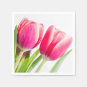 Roze tulpen met groene bladeren Foto Servet (Voorkant)