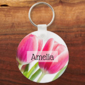 Roze tulpen met groene bladeren Foto Sleutelhanger (Voorkant)