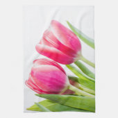 Roze tulpen met groene bladeren Foto Theedoek (Verticaal)