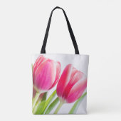 Roze tulpen met groene bladeren Foto Tote Bag (Achterkant)