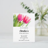 Roze Tulpen met Groene Bladeren Foto Verjaardag Uitnodiging Briefkaart (Staand voorkant)