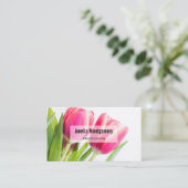 Roze tulpen met groene bladeren Foto Visitekaartje (Staand voorkant)
