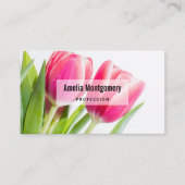Roze tulpen met groene bladeren Foto Visitekaartje (Voorkant)