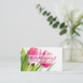 Roze tulpen met groene bladeren Foto Visitekaartje (Staand voorkant)