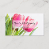 Roze tulpen met groene bladeren Foto Visitekaartje (Voorkant)