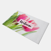 Roze Tulpen met Groene Bladeren Foto Welkom Deurmat (Schuin)