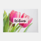 Roze Tulpen met Groene Bladeren Foto Welkom Deurmat (Voorkant)