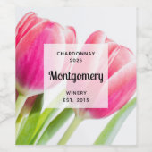 Roze Tulpen met Groene Bladeren Foto Wijn Maken Wijn Etiket (Enkel label)