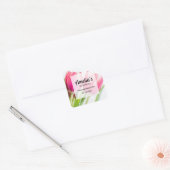 Roze Tulpen Met Groene Bladeren Foto Zakelijk Vierkante Sticker (Envelop)