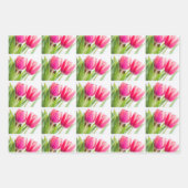 Roze Tulpen met Groene Bladeren Fotopatroon Inpakpapier Vel (Voorkant 3)