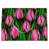 Roze tulpen met groene bladeren groot cadeauzakje (Voorkant)