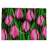 Roze tulpen met groene bladeren groot cadeauzakje (Achterkant)