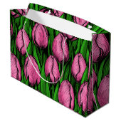 Roze tulpen met groene bladeren groot cadeauzakje (Achterkant Gekanteld)