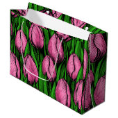 Roze tulpen met groene bladeren groot cadeauzakje (Voorkant Gekanteld)