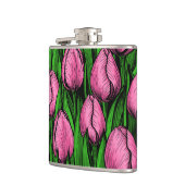 Roze tulpen met groene bladeren heupfles (Links)