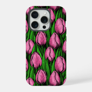 Roze tulpen met groene bladeren iPhone 15 pro case