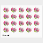 Roze Tulpen met Groene Bladeren - Kaarsenhandel Ronde Sticker (Vel)