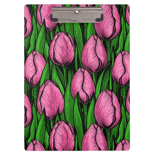 Roze tulpen met groene bladeren klembord (Voorkant)