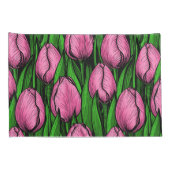 Roze tulpen met groene bladeren kussensloop (Achterkant-Rechts)