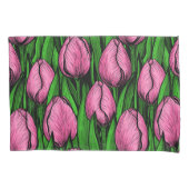 Roze tulpen met groene bladeren kussensloop (Voorkant-Links)