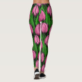 Roze tulpen met groene bladeren leggings (Achterkant)