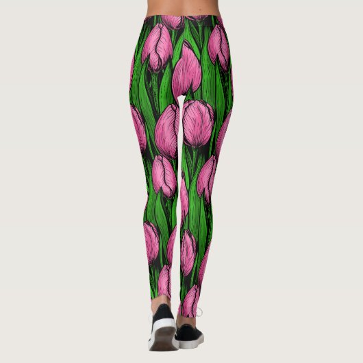 Roze tulpen met groene bladeren leggings (Achterkant)