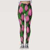 Roze tulpen met groene bladeren leggings (Voorkant)