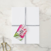 Roze tulpen met groene bladeren Moederdag Cadeaulabel (Met Touw)