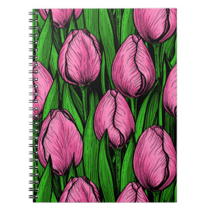 Roze tulpen met groene bladeren notitieboek