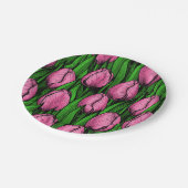 Roze tulpen met groene bladeren papieren bordje (Gekanteld)