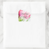 Roze Tulpen Met Groene Bladeren Party Dank U Vierkante Sticker (Tas)