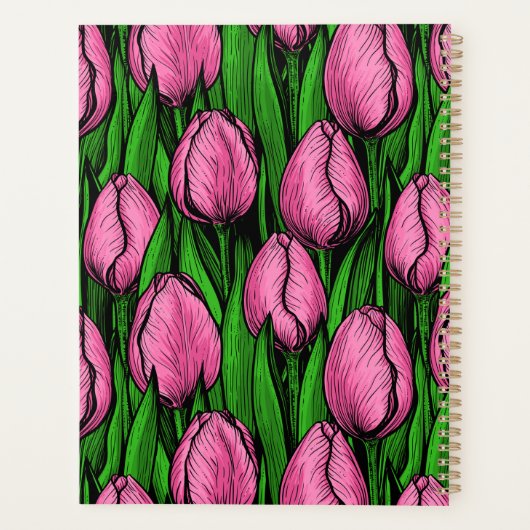 Roze tulpen met groene bladeren planner (Achterkant)